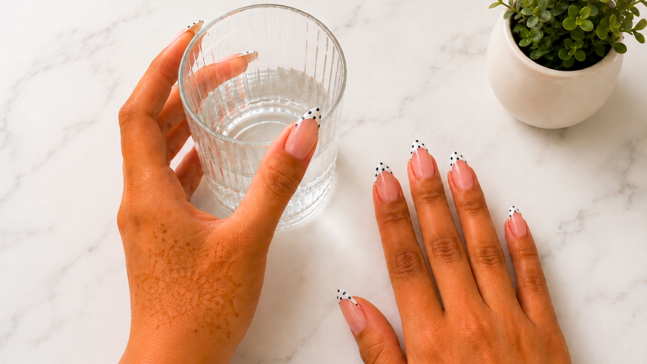 Acrylic nail extensions with elegant French tips showcasing strength, length, and durability